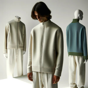 Sweat homme Atelier Nüma modèle Brice, en Tencel, porté dans une ambiance naturelle, coupe droite et col rond.