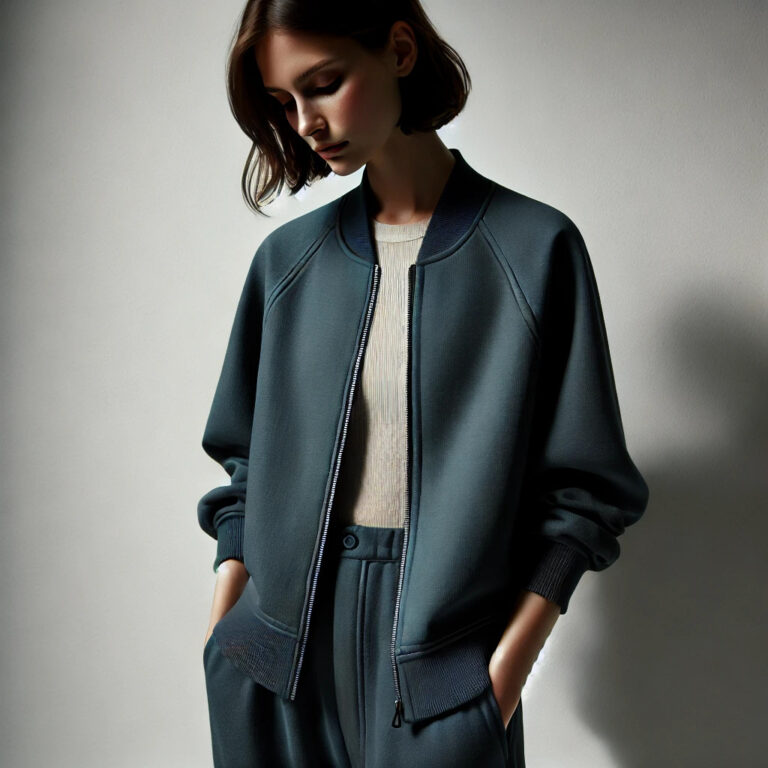 Veste Zippée Femme en TENCEL™ Milie Atelier Nüma modèle Milie, coupe droite en matières recyclées, portée dans un environnement épuré.