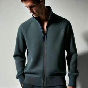 Veste zippée homme en TENCEL™ Atelier Nüma modèle Horace, en matières recyclées, coupe droite portée dans un cadre sobre et naturel.